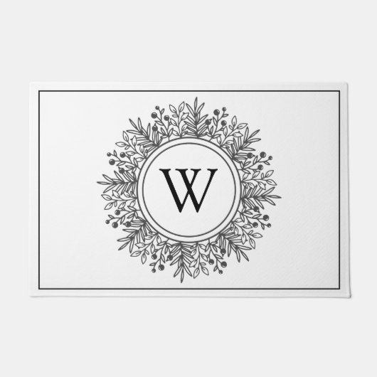 Schwarz-Weiß-Schneeflocken-Monogramm Weihnachten Fußmatte (Vorderseite)