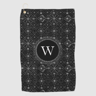Schwarz-weiß-Schneeflocken-Muster-Monogramm Golfhandtuch