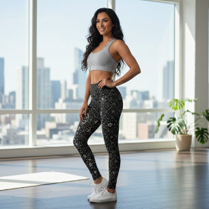 Schwarz-Weiß-Schneeflocken Nahtloses Muster Leggings