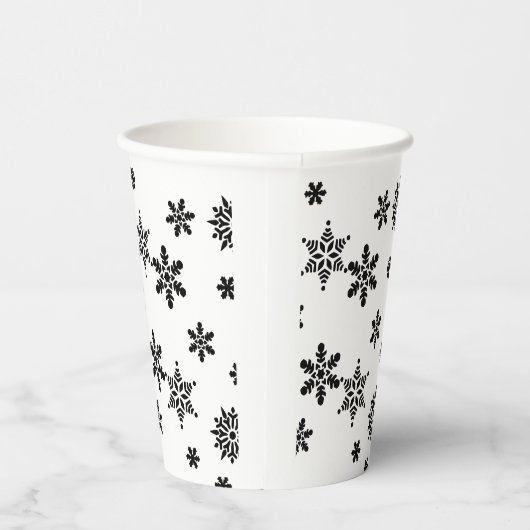 Schwarz-Weiß-Schneeflocken Papier-Cup Pappbecher (Rechts)