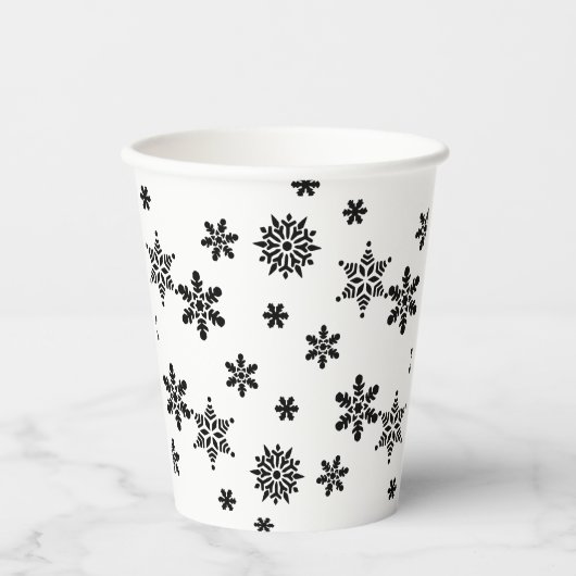 Schwarz-Weiß-Schneeflocken Papier-Cup Pappbecher (Vorderseite)