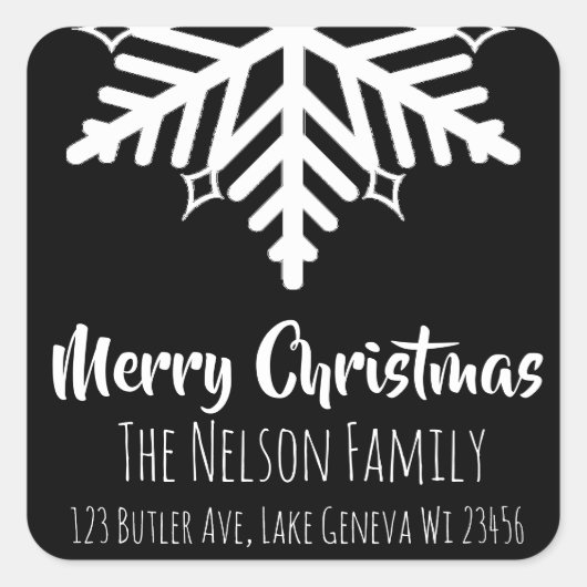 Schwarz-Weiß-Schneeflocken Personalisierte Weihnac Quadratischer Aufkleber (Vorderseite)