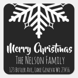 Schwarz-Weiß-Schneeflocken Personalisierte Weihnac Quadratischer Aufkleber
