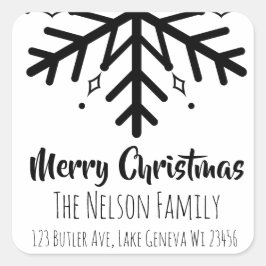 Schwarz-Weiß-Schneeflocken Personalisierte Weihnac Quadratischer Aufkleber