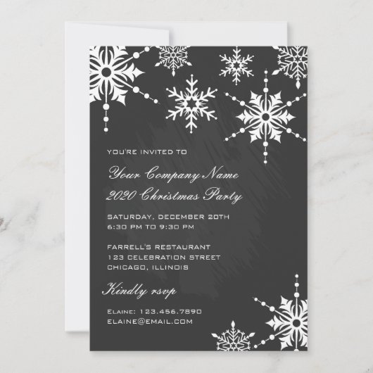 Schwarz-Weiß-Schneeflocken Weihnachten/Feiertage Einladung (Vorderseite)