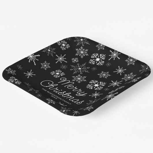 Schwarz-Weiß-Schneeflocken Weihnachts-Party Pappteller (Gewinkelt)
