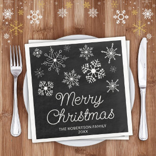Schwarz-Weiß-Schneeflocken Weihnachts-Party Serviette