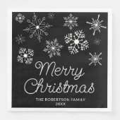 Schwarz-Weiß-Schneeflocken Weihnachts-Party Serviette (Vorderseite)