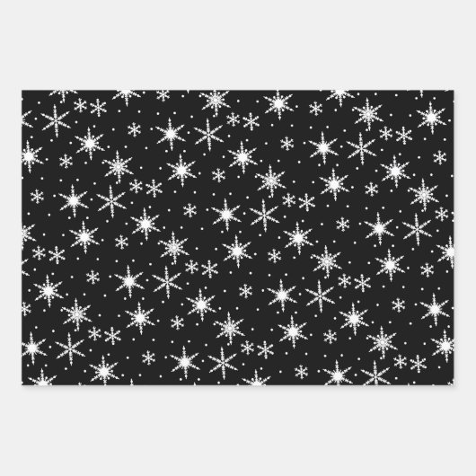 Schwarz-Weiß-Schneeflocken Weihnachtsmuster Geschenkpapier Set (Vorderseite)