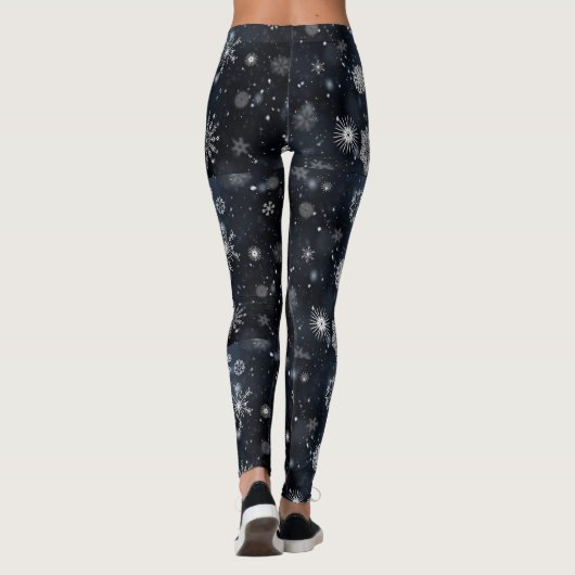 Schwarz-Weiß-Schneeflocken Winter-Leggings Leggings (Rückseite)