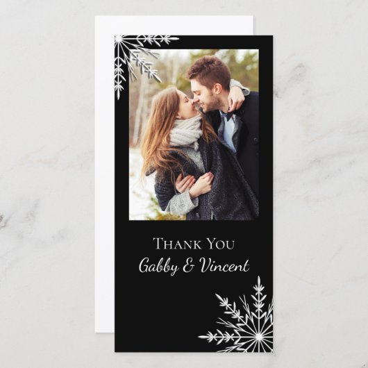 Schwarz-Weiß-Schneeflocken Winterhochzeit Danke (Vorne/Hinten)