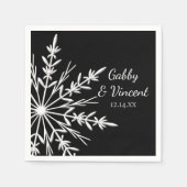 Schwarz-Weiß-Schneeflocken-Winterhochzeit Serviette (Vorderseite)