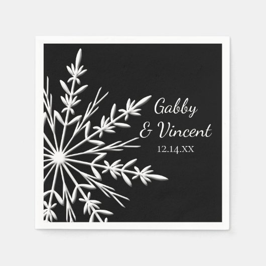 Schwarz-Weiß-Schneeflocken-Winterhochzeit Serviette (Vorderseite)
