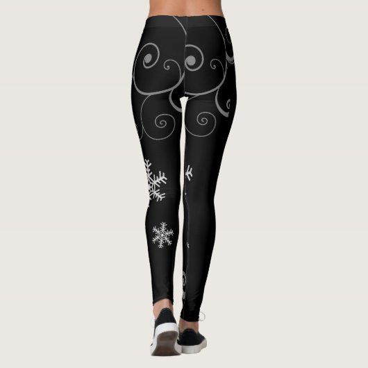Schwarz-Weiß-Schneeflocken-Wirbel Leggings (Rückseite)