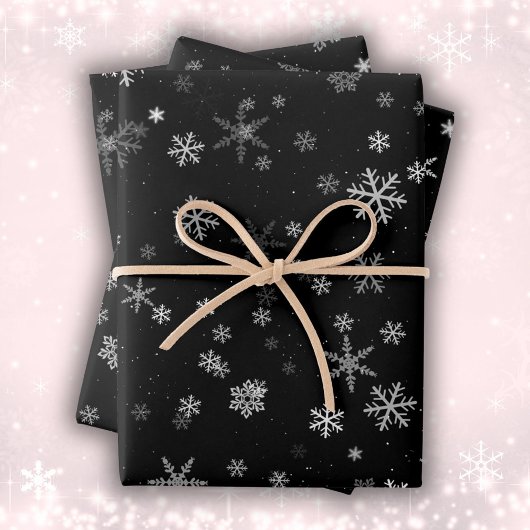 Schwarz-Weiß-Schneeflockenmuster Geschenkpapier Set