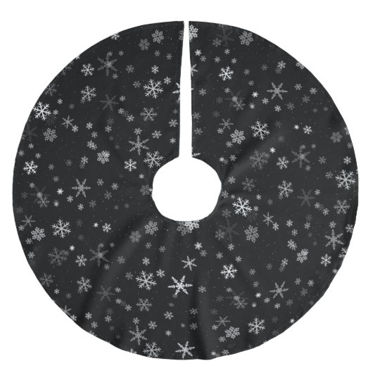 Schwarz-Weiß-Schneeflockenmuster Polyester Weihnachtsbaumdecke (Vorderseite)