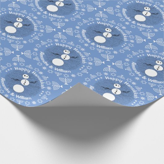 Schwarz-Weiß-Schneemann Personalisiert Hanukka Geschenkpapier (Ecke)