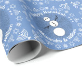 Schwarz-Weiß-Schneemann Personalisiert Hanukka Geschenkpapier (Rolleneckpunkt)