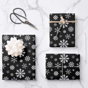 Schwarz-Weiß-Schneemuster Dekorativ Geschenkpapier Set