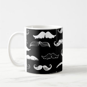 Schwarz-Weiß-Schnurrbart nahtloser Hintergrund Kaffeetasse