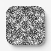 Schwarz-Weiß-Schnürriss Pappteller (Vorderseite)