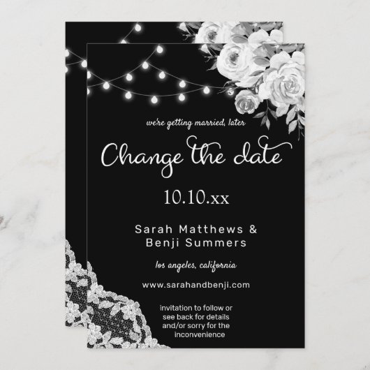 Schwarz-Weiß-Schnürsenkel verändern das Datum Einladung (Vorne/Hinten)
