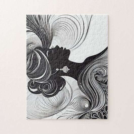 Schwarz-Weiß Schöne Elegante Silhouette Puzzle (Vertikal)