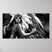 Schwarz-Weiß Schöne Indianerin Monochrome Poster (Vorne)