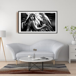Schwarz-Weiß Schöne Indianerin Monochrome Poster