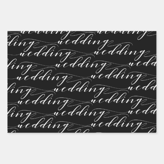 Schwarz-Weiß Schöne Kalligraphie Hochzeit Geschenkpapier Set (Vorderseite)