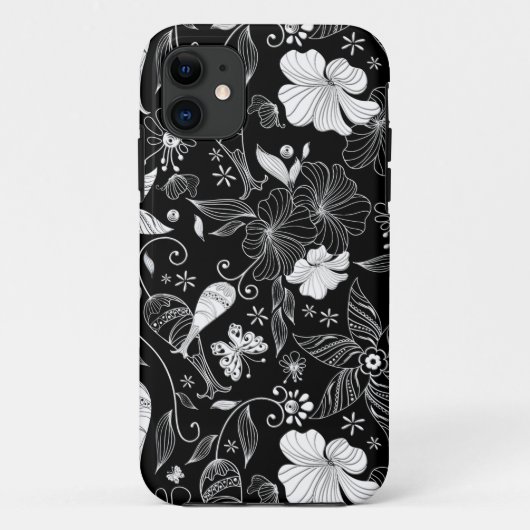 Schwarz-Weiß-schöne Retro-Blume Case-Mate iPhone Hülle (Rückseite)