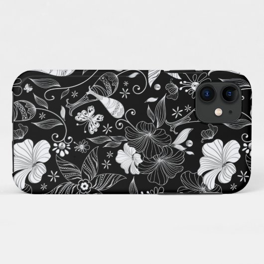 Schwarz-Weiß-schöne Retro-Blume Case-Mate iPhone Hülle (Rückseite (Horizontal))