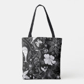 Schwarz-Weiß-schöne Retro-Blume Tasche (Rückseite)