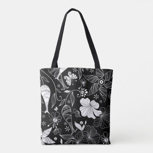 Schwarz-Weiß-schöne Retro-Blume Tasche (Rückseite)