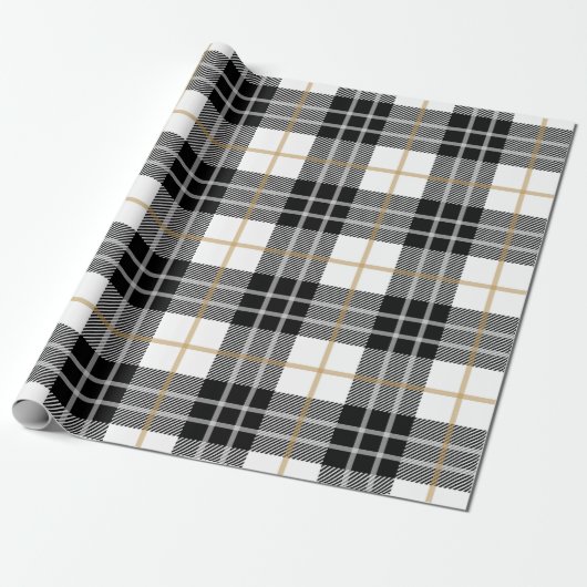 Schwarz-Weiß-Schottischer Tartan Geschenkpapier (Ungerollt)