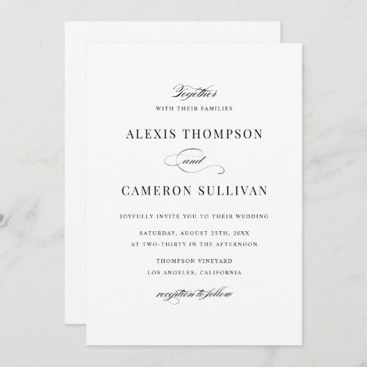 Schwarz-Weiß-Schreibschrift Einladung (Vorne/Hinten)