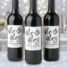 Schwarz Weiß Schrift Hochzeit Weinetikett