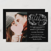 Schwarz-Weiß-Schrift-Hochzeitsschrift-Foto Einladung (Vorne/Hinten)