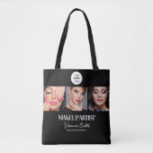 Schwarz Weiß Schrift Logo Foto Makeup Studio Tasche (Vorderseite)