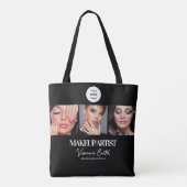 Schwarz Weiß Schrift Logo Foto Makeup Studio Tasche (Rückseite)