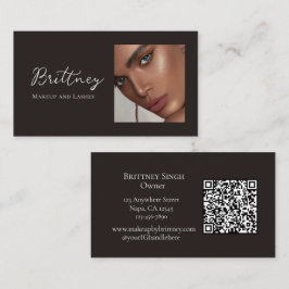 Schwarz-Weiß-Schrift-QR-Code-Foto-Make-up Visitenkarte