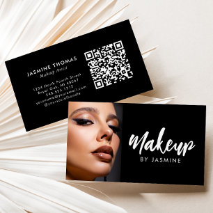 Schwarz Weiß Schrift QR-Code Foto Make-up Visitenkarte
