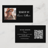 Schwarz Weiß Schrift QR Code Foto Visitenkarte (Vorne/Hinten)
