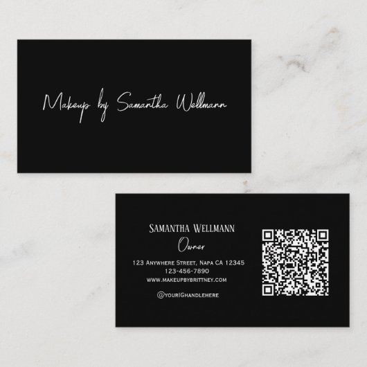 Schwarz Weiß Schrift QR Code Make-up Visitenkarte (Vorne/Hinten)