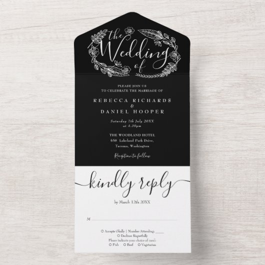 Schwarz-Weiß-Schriftzeichen All In One Einladung (Innen Boden)