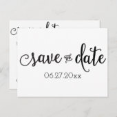 Schwarz-Weiß-Schriftzeichen Save the Date Ankündigungspostkarte (Vorne/Hinten)