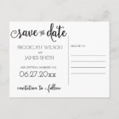 Schwarz-Weiß-Schriftzeichen Save the Date Ankündigungspostkarte (Rückseite)