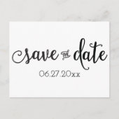 Schwarz-Weiß-Schriftzeichen Save the Date Ankündigungspostkarte (Vorderseite)