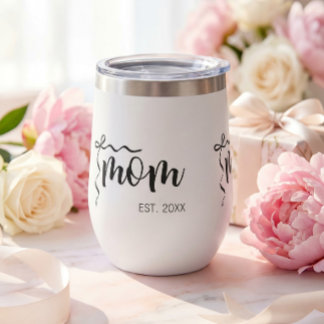 Schwarz-Weiß-Schriftzug Mom Established Elegant