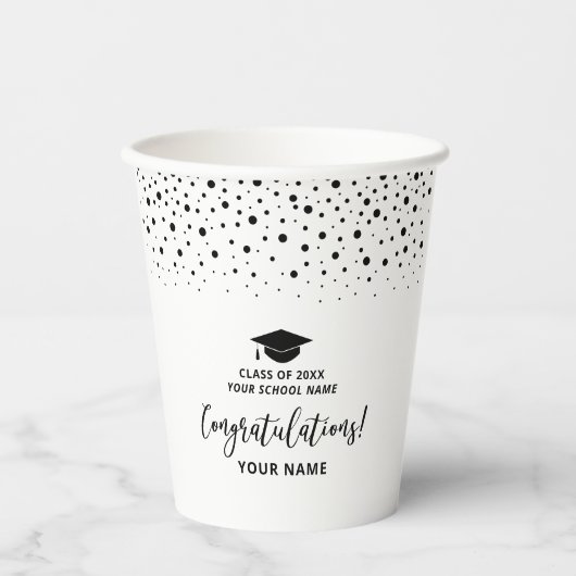 Schwarz-Weiß-Schulabschlussfeier Pappbecher (Vorderseite)